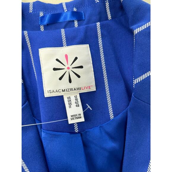 QVC Isaac Mizrahi 24/7 Stretch Print Blazer Blue Stripe NWOT Size 12 - Picture 4 of 8